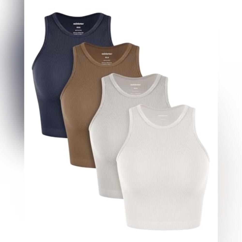 NWT Aslabcrew 4 Piece Seamless Rib-Knit Sleeveless Tank Top, XS / S